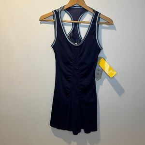 Navy Sleeveless Racerback Dress with Contrast Trim